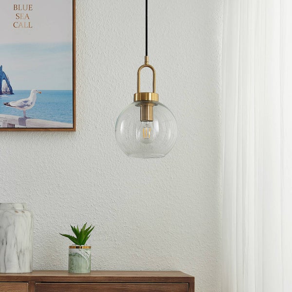 Lucande Pendelleuchte Nalian (Retro, Vintage Antik) in Gold / Messing aus Glas (1 flammig E27) - Hängelampe Esstischlampe Hängeleuchte Wohnzimmerleuchte