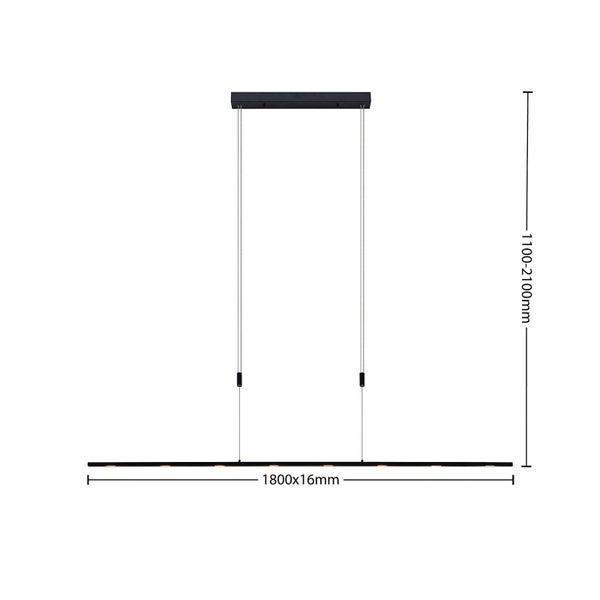 Deckenanschlusskasten einer Pendelleuchte mit LED-Treiber, Montagebügel und interner Verkabelung in einem schwarzen rechteckigen Gehäuse.
