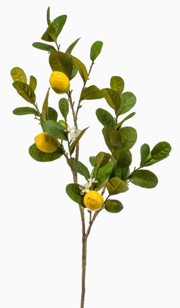 Deko Zweig Zitrone DUNKAN mit Früchten, Blüten, gelb, 95cm - Künstlicher Zitronenzweig