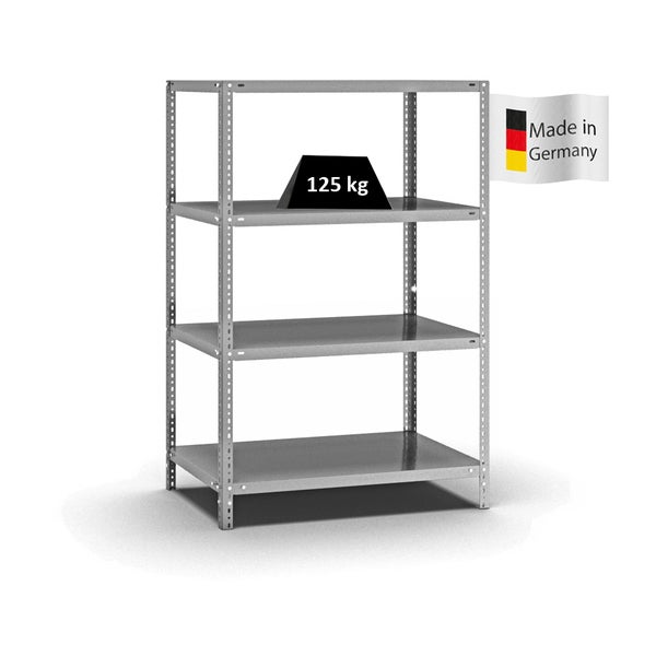 PROREGAL Fachbodenregal Schraubsystem Light-Duty Grundregal HxBxT 150 x 100 x 60 cm 4 Ebenen Fachlast 125 kg Beidseitig Nutzbar Verzinkt