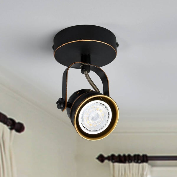 Lindby Wandlampe, Deckenlampe drehbar und schwenkbar Wandstrahler Deckenstrahler schwarz-gold 1x GU10 max. 5W ohne Leuchtmittel Strahler