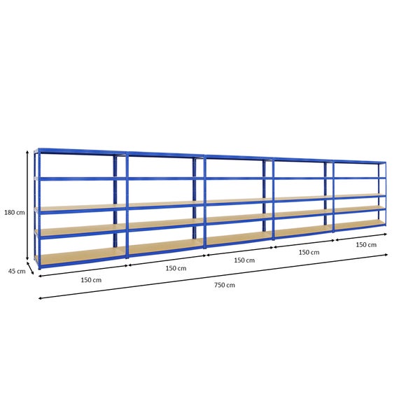 PROREGAL Mega Deal 5x Schwerlastregal Giant Elephant HxBxT 180 x 150 x 45 cm Fachlast 200 kg Blau