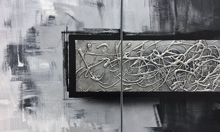 Das moderne Bild -Silver Struggle- 210x70x2 cm handgemaltes Unikat