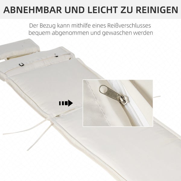 Outsunny Liegenauflage, Liegenpolster, abnehmbar, 198 x 53 x 5 cm, Polyester + Baumwollfaser, Cremeweiß