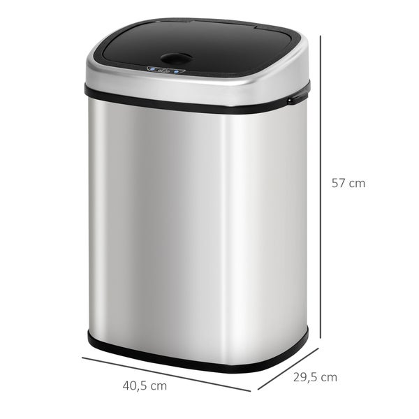 HOMCOM, Automatik Mülleimer, Abfalleimer, 40,5L x 29,5B x 57H cm, Edelstahl, ABS, Silber