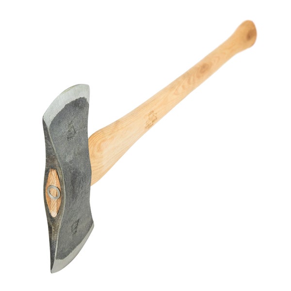 Spaltaxt mit Holzstiel und geschmiedetem Axtkopf zur Holzbearbeitung.