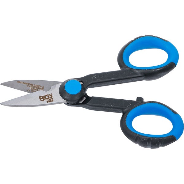 BGS technic Allzweckschere mit blau-schwarzen ergonomischen Griffen und Stahlklingen.