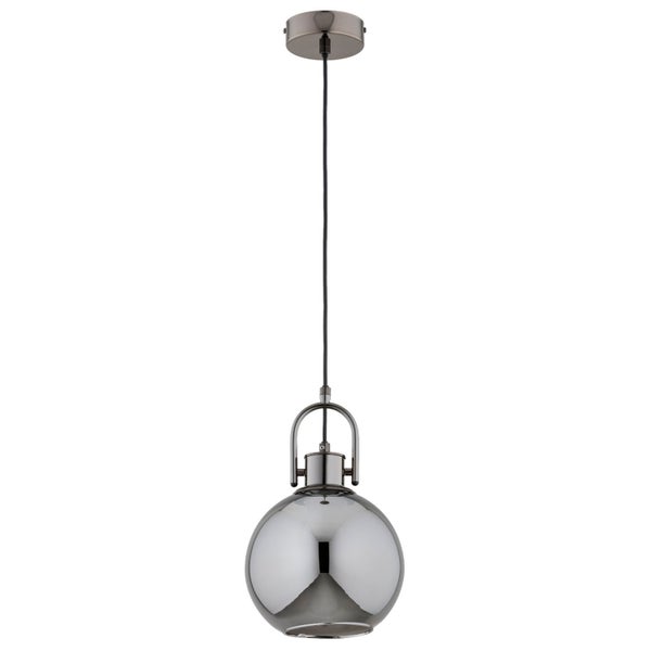 Moderne Pendelleuchte mit kugelformigem Glasschirm und Aufhängung in Metalloptik zur stilvollen Innenraumbeleuchtung.