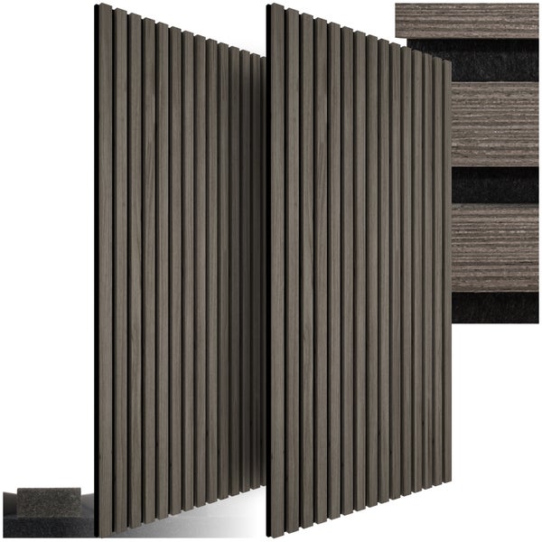 2er Set Akustikpaneele tectake Sonic Wall je 60 x 120 x 2,1 cm, Größe flexibel anpassbar Holzoptik in Eiche grau