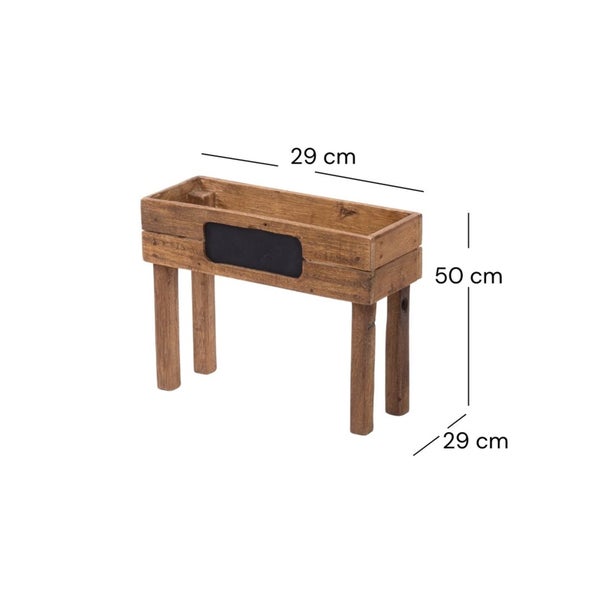 Holz-Pflanzkübel auf Beinen mit Tafelfläche, Breite 29 Zentimeter, Höhe 50 Zentimeter, Tiefe 29 Zentimeter.