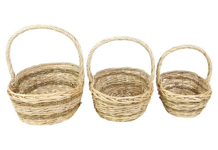 FRANK FLECHTWAREN | Bügelkorb Seegras, 3er Set, WEIDE, SEEGRAS, 29 x 19 x 12cm, GH25cm, 35 x 25 x 14cm, GH31cm, 41 x 31 x 16cm, GH36cm