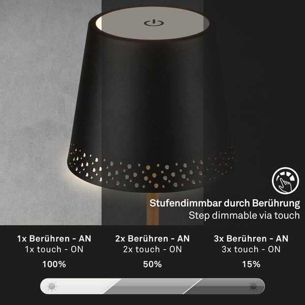 LED Akku-Tischleuchte Tischlampe verstellbar IP44 schwarz-holz RGB innen außen