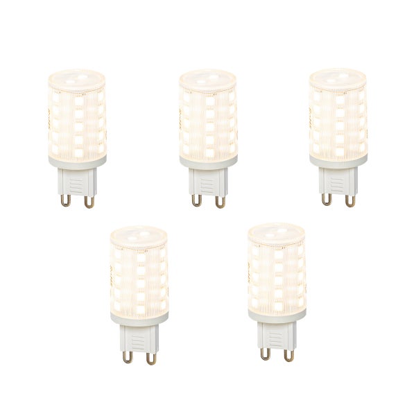Fünfer Pack G9 LED Leuchtmittel mit Stiftsockel.