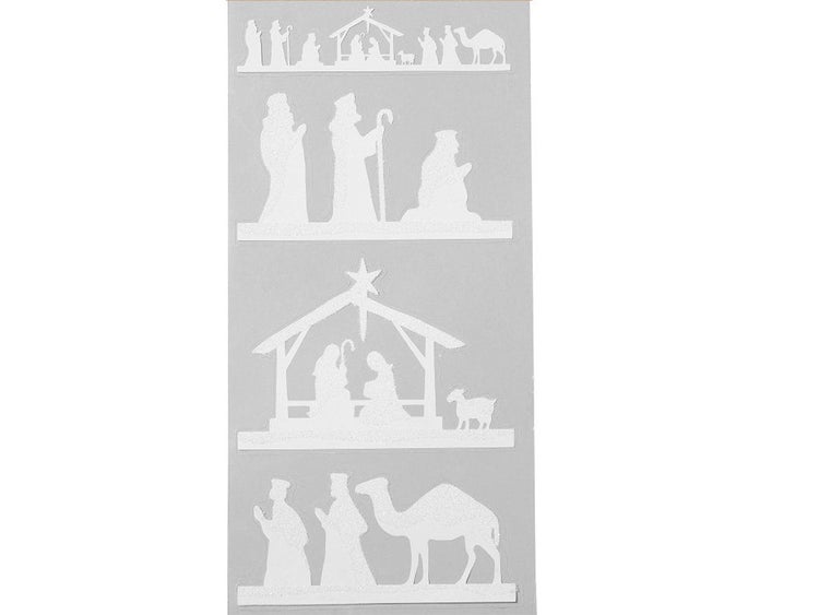 Weihnachtskrippe Fenstersticker mit Silhouetten von Heiligen drei Königen und Stall für Weihnachtsdekoration