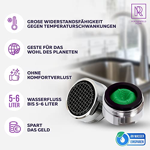 2 Stk Sehr Wassersparend Strahlregler M24 Wasserfluss 5l/min - High Tech Anti Kalk Wasserhahn Sieb mit Kugelförmige Filter - Luftsprudler aus Verchromten Messing - Aufsatz Strahlregler für Wasserhähne