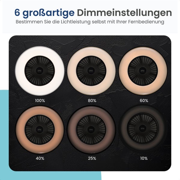 Gologi Deckenventilator mit Beleuchtung - Ø60 cm - LED RGBW - 6 Stufen - Schlafzimmer-Deckenleuchte - Deckenleuchte mit Ventilator - Mit Fernbedienung und App - Schwarz