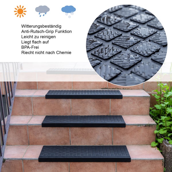 BigDean 4er Set Stufenmatten aus Gummi - 65x25cm - Treppenstufen Matten für Außen Outdoor - Antirutschmatten Treppe Anti-Rutsch Gummimatten