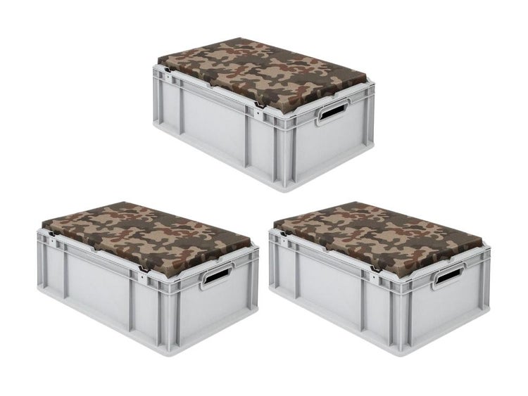 PROREGAL SparSet 3x Eurobox NextGen Seat box Camouflage HxBxT 265 x 40 x 60 cm 44 Liter Griffe Offen Eurobehälter Sitzbox Transportbox