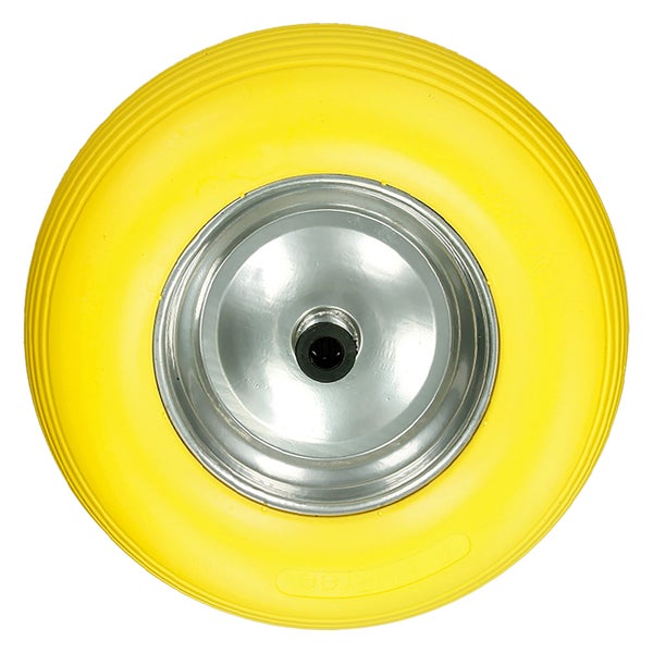 ECD Germany 4er Set Schubkarrenrad aus pannensicherem PU Vollgummi, Ersatzrad Gummirad mit Achse, 4.80/4.00-8, Durchmesser 390mm, Gelb, 200kg, Reifen mit Stahlfelge, Reifen für Schubkarre Gartenkarren