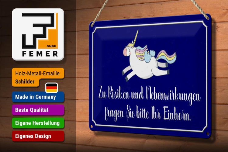 Blechschild Spruch 30x20cm zu Risiken fragen Sie Einhorn