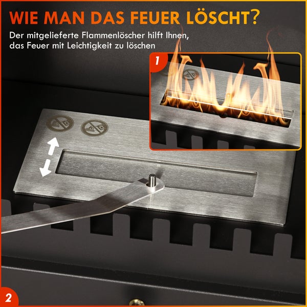 HOMCOM, Ethanol-Kamin, Bio-Ethanol-Brenner, 45L x 28B x 54H cm, Stahl, Schwarz