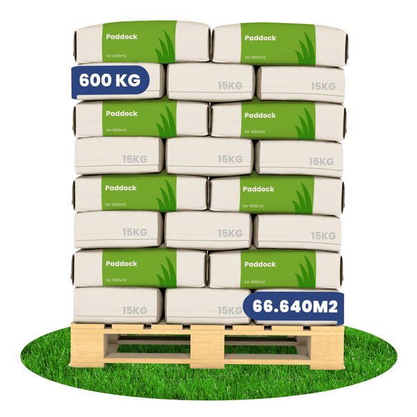 Palette mit Säcken Pflasterrasensamen Paddock, ausreichend für 1666 Quadratmeter, Gesamtgewicht 600 Kilogramm