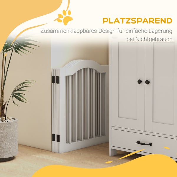 PawHut Absperrgitter Hund 4-teilig, 203,5 x 61 cm Faltbar Hundegitter mit Tür, Türschutzgitter mit 2 Stützfüßen, Freistehend Treppengitter für Küche, Flur, Weiß