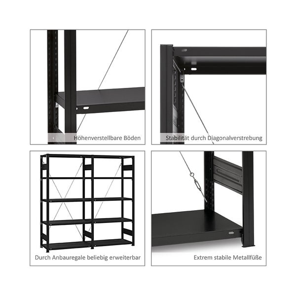 PROREGAL Wohnregal Motemo Made In Germany HxBxT 200 x 100 x 50 cm 5 Ebenen Je 150 kg Fachlast Matt & Schwarz