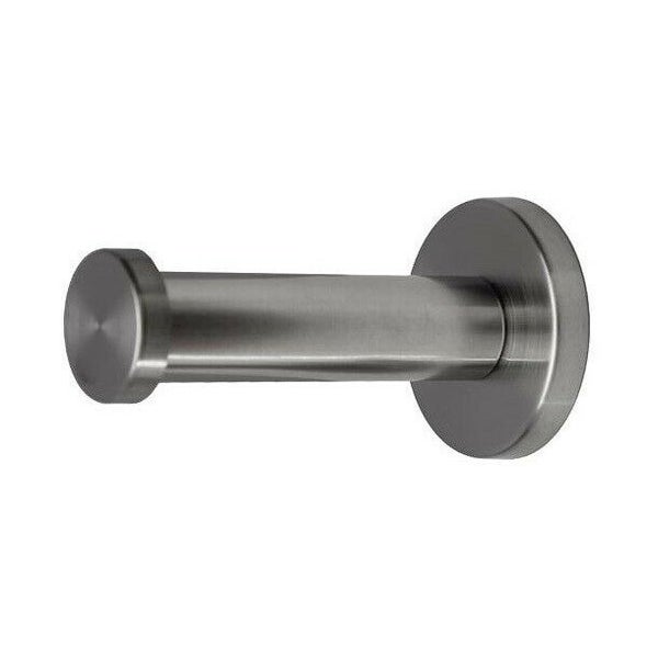 Wandhaken aus gebürstetem Edelstahl in runder Form.