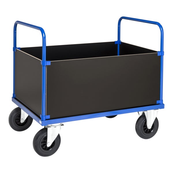 Kongamek Kastenwagen in blau 1000x700x900mm mit verzinkter Ladefläche und 4 Wänden mit Gummibereifung und Bremse