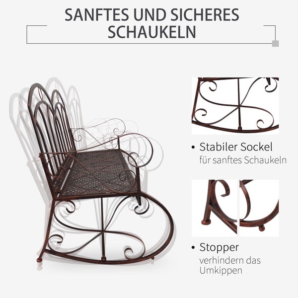 Outsunny Schaukelstuhl, Gartenbank, 2-Sitzer, L105 x W82 x H90.5 cm, Metall, Bronze