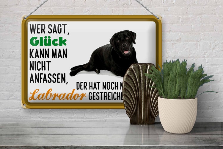 Blechschild Spruch 30x20cm Glück nicht anfassen Labrador