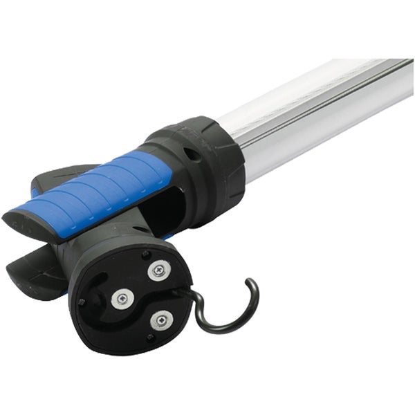 Detailansicht einer Inspektionslampe mit Griff, Haken und Halteklammer