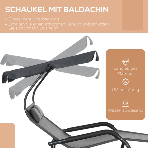 Schaukel mit verstellbarem Baldachin, langlebiges Material, UV-beständig und wasserabweisend.