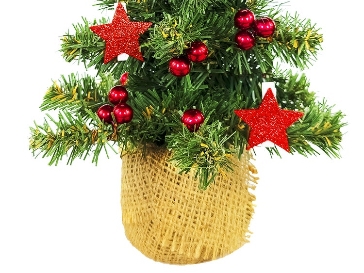 Geschmückter künstlicher Weihnachtsbaum mit 24 Ornamenten TINY 6 im Topf 25 cm