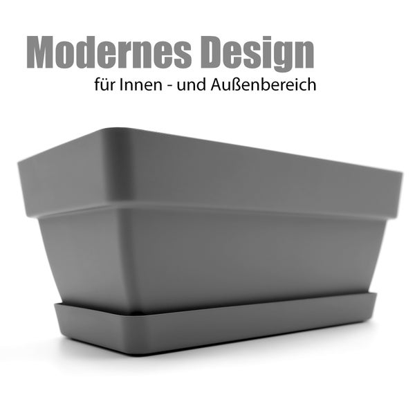 BigDean 3 Stück Blumenkasten 39 cm aus bruchfestem Kunststoff in Anthrazit – Balkon Pflanzkasten für innen & außen geeignet – Made in Europe