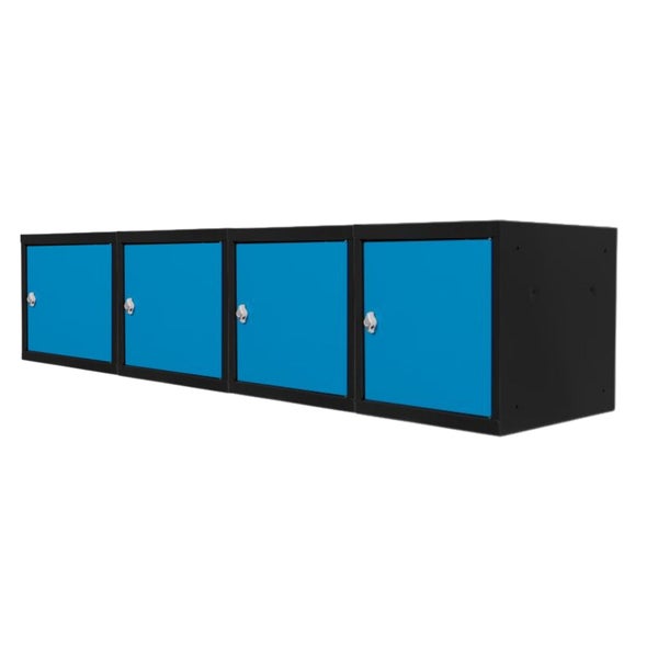 PROREGAL Mega Deal | 4x Schließfachwürfel Blocky mit Drehriegelschloss für Vorhängeschloss | HxBxT 40x40x40cm | Anthrazit/Lichtblau | Tresor