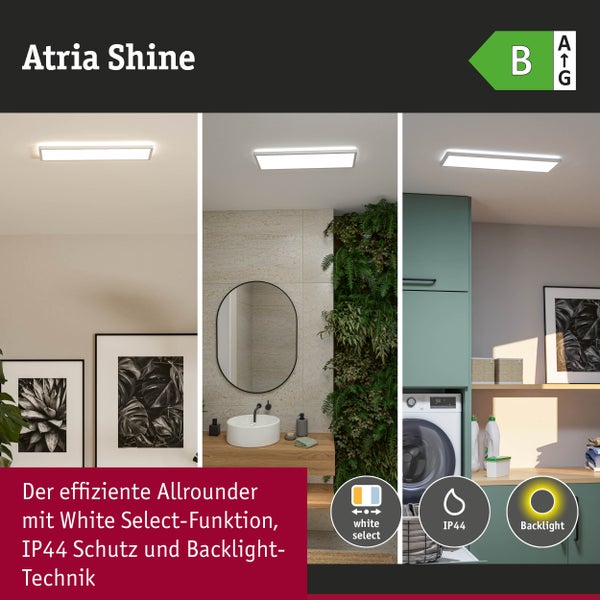 Atria Shine LED-Deckenleuchte in Wohnbereichen mit White Select-Funktion, IP44 Schutz, Backlight-Technik und Energieklasse B.