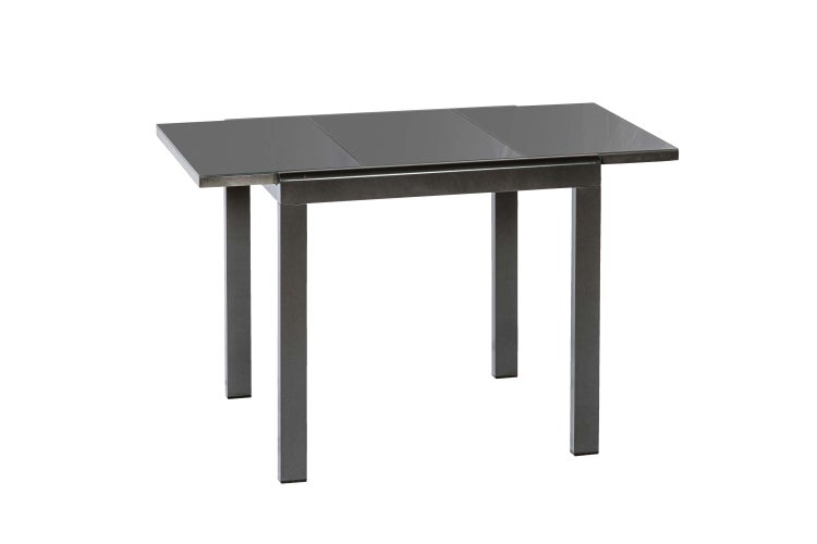 Ausziehbarer Gartentisch mit Glasplatte und Metallgestell