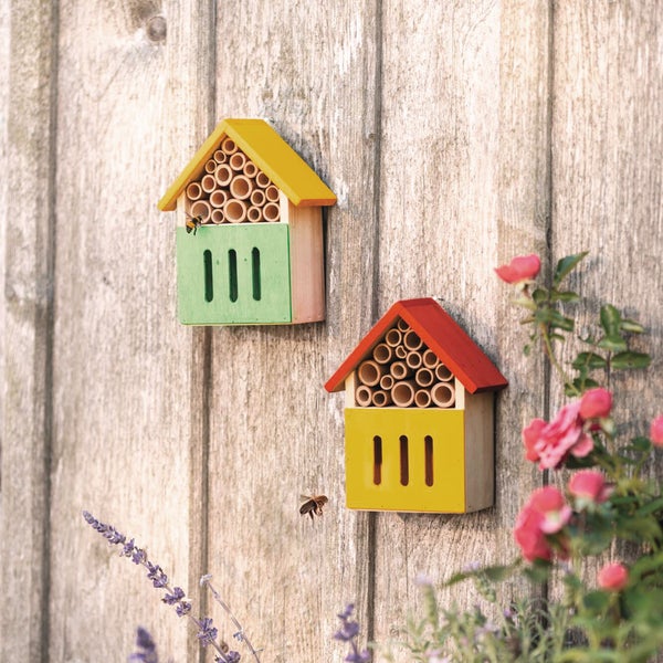 FRANK FLECHTWAREN|Insektenhotel Colors, 2er Set, 14,5 x 7,5 x 18,5 cm, HOLZ, BAMBUS
