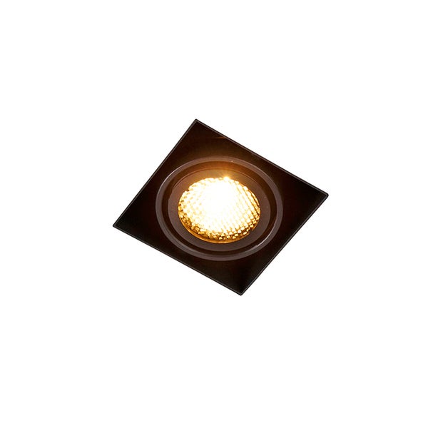 Quadratischer LED-Einbaustrahler mit rundem, strukturiertem Leuchtmittel und schwarzem Rahmen.
