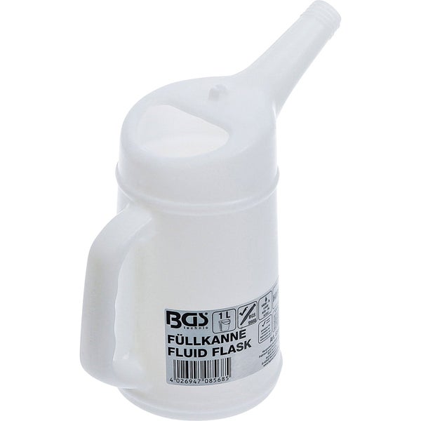 BGS technic Füllkanne aus Kunststoff, 1 Liter Fassungsvermögen, mit Griff und Ausgießer.