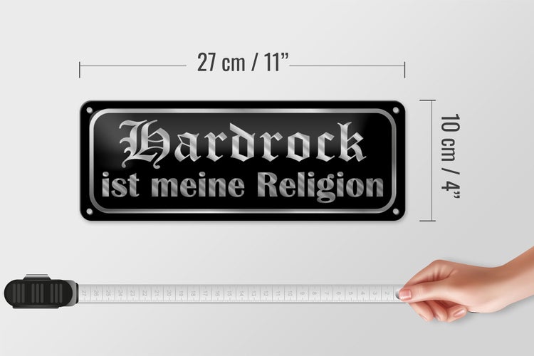 Blechschild Spruch 27x10cm Hardrock ist meine Religion Dekoration