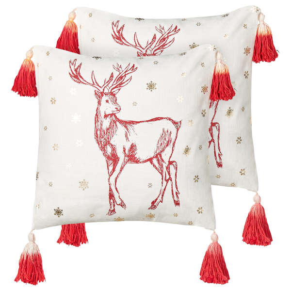 Dekokissen 2er Set VALLOTA Baumwolle 45 x 45 cm Weiß Weihnachtsmotiv