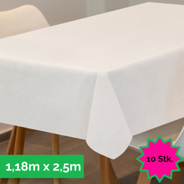 Sensalux Tischdecke, abwaschbar, Vorteilspack, 10 Stück, 1,18m x 2,5m, Weiß