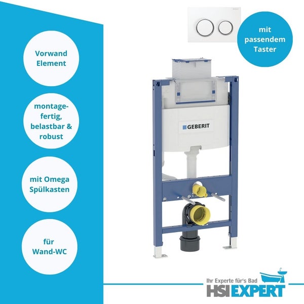 Geberit Vorwandelement mit Spülkasten und Betätigungsplatte für Wand WC