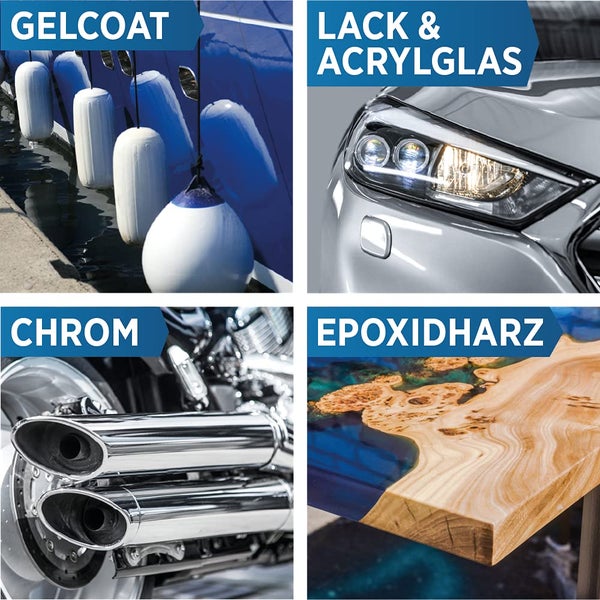 Prinox® 750ml Polierpaste I Politur für Acrylglas, Epoxidharz, Lacke, Gelcoat gfk, Chrom & Kunststoffe I Entfernt Mattierungen & Mikro Kratzer
