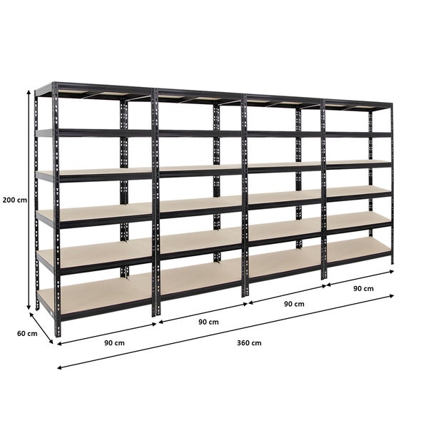 PROREGAL Mega Deal 4x Schwerlastregal Giant Tiger HxBxT 200 x 90 x 60 cm Fachlast 265 kg 6-Ebenen Schwarz