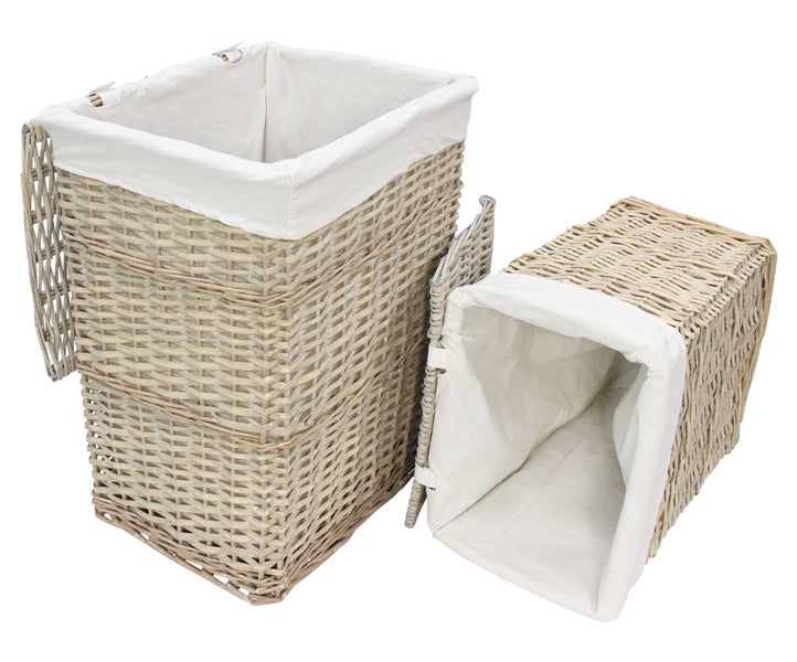 FRANK FLECHTWAREN | Wäschekorb Graue Weide, 2er Set, WEIDE, POLYESTER, BAUMWOLLE, 38 x 26  x 49 cm, 45 x 32 x 56 cm