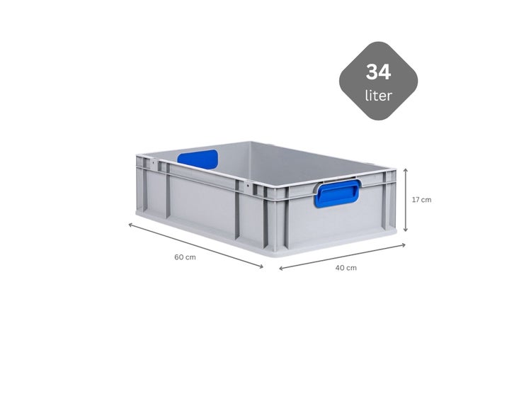 PROREGAL Spar Set 5x Eurobox Nextgen Color HxBxT 17 x 40 x 60 cm 34 Liter Griffe Blau Geschlossen Glatter Boden Eurobehälter Transportbox